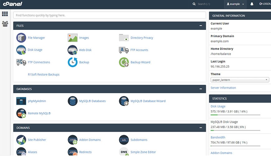cPanel Interface