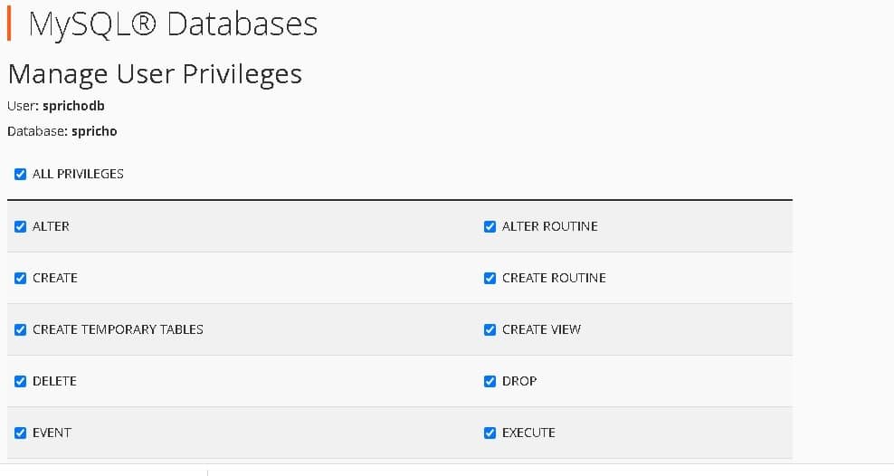 create user in cpanel database