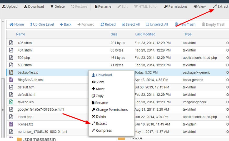 extract zip files in cpanel