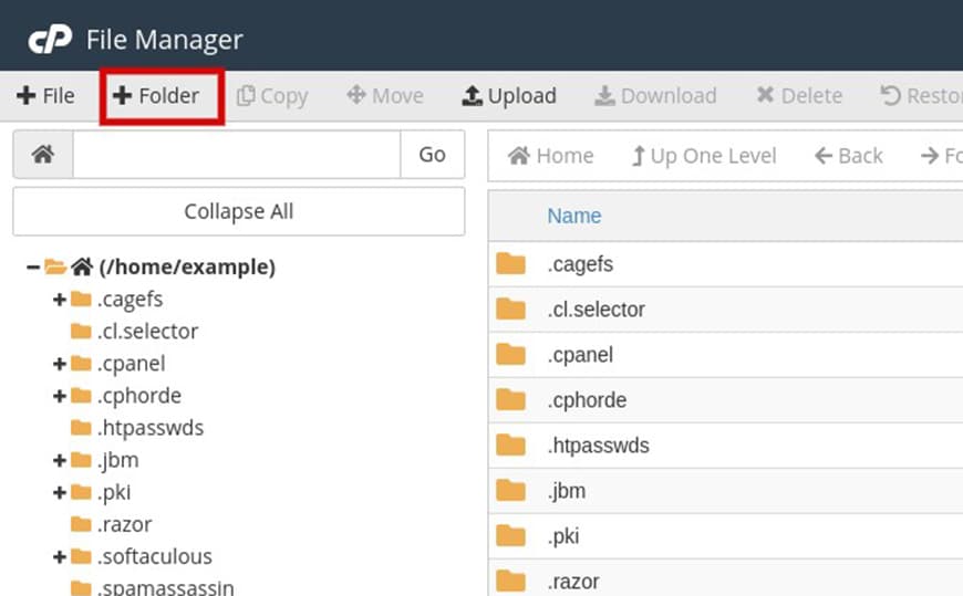 open a new folder in cpanel