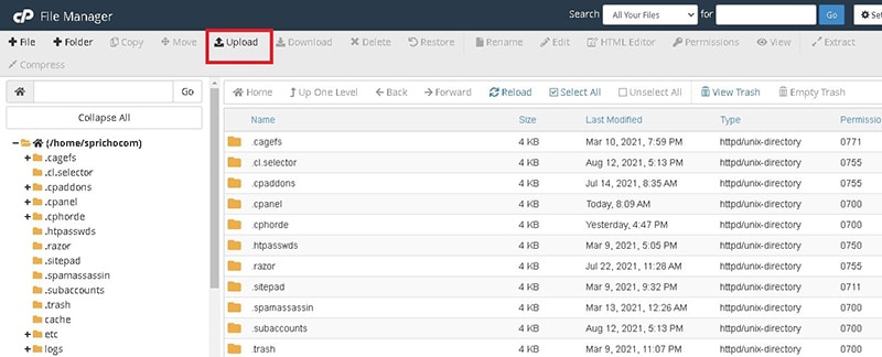 upload zip file in cpanel