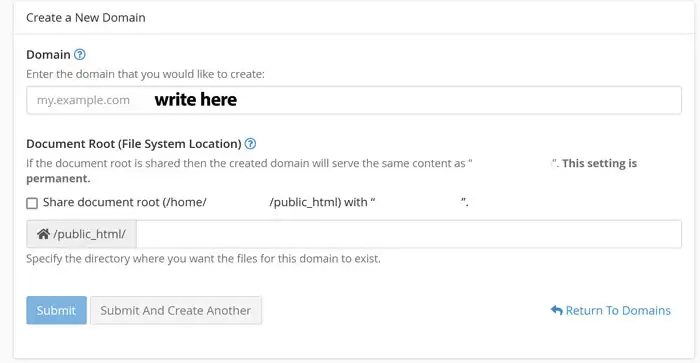how to create a subdomain in cpanel step three